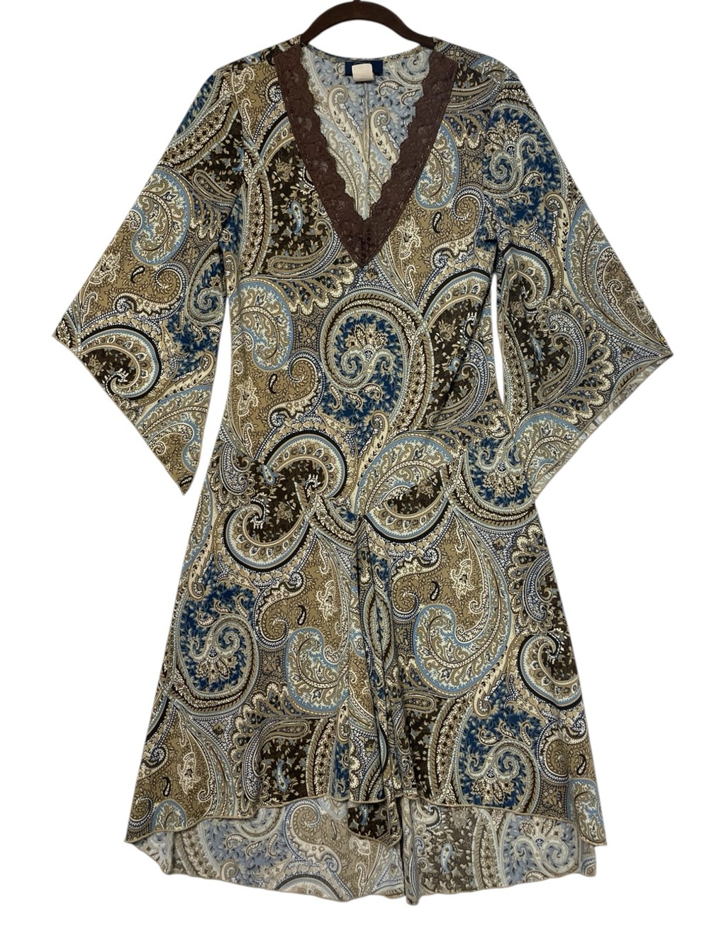 RAG Vintage Y2K Boho Paisley Print Bell Sleeve Dress Tunic Size M